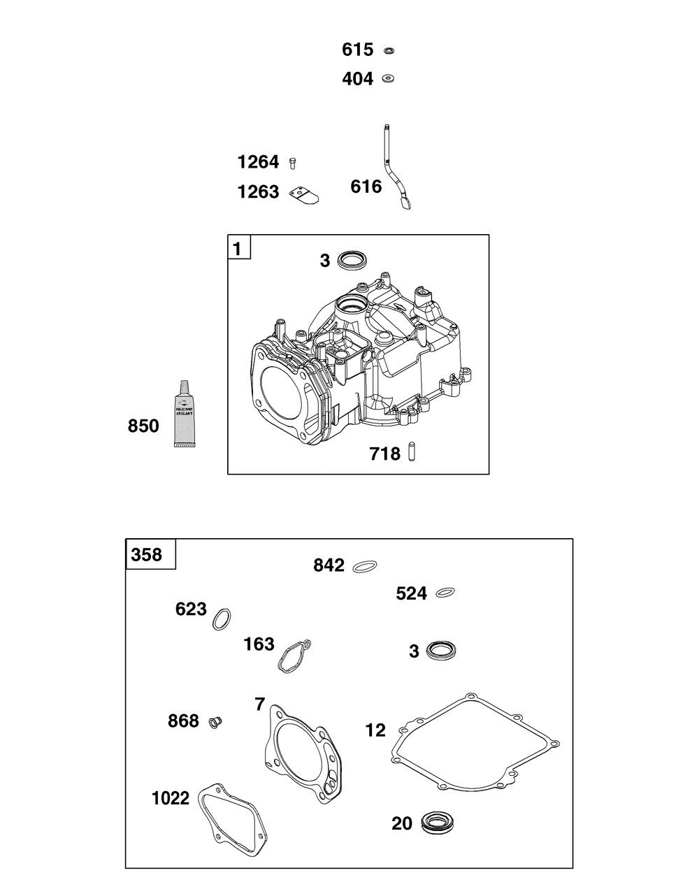 Cylinder Group Diagram and Parts List for 103M02-0120-H5 100000 - 19Z999 Briggs and Stratton Engine
